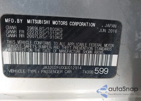 2016 Mitsubishi Lancer Es из США, поврежденный, VIN JA32U2FU0GU012914